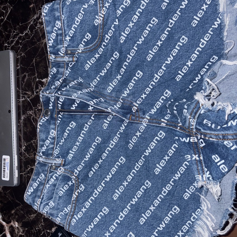 Alexander Wang Logo Print Denim Shorts